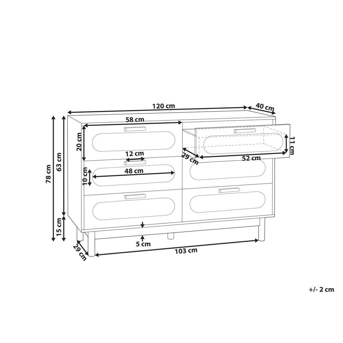 Komoda 6 szuflad COSTELLO Jasnobrązowy