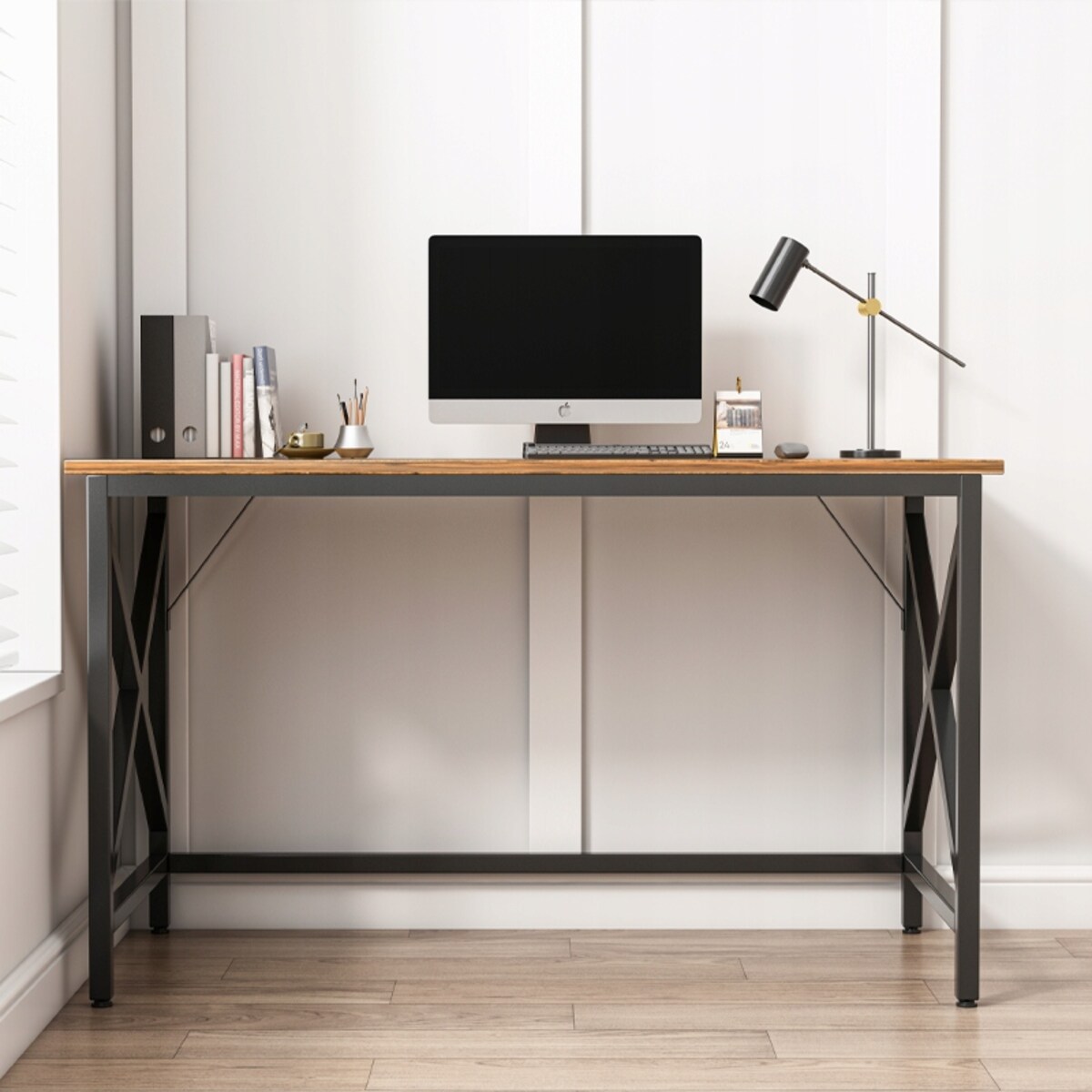 Biurko Komputerowe Industrialne Stolik Rustykalny Brąz Loft Metalowe Retro