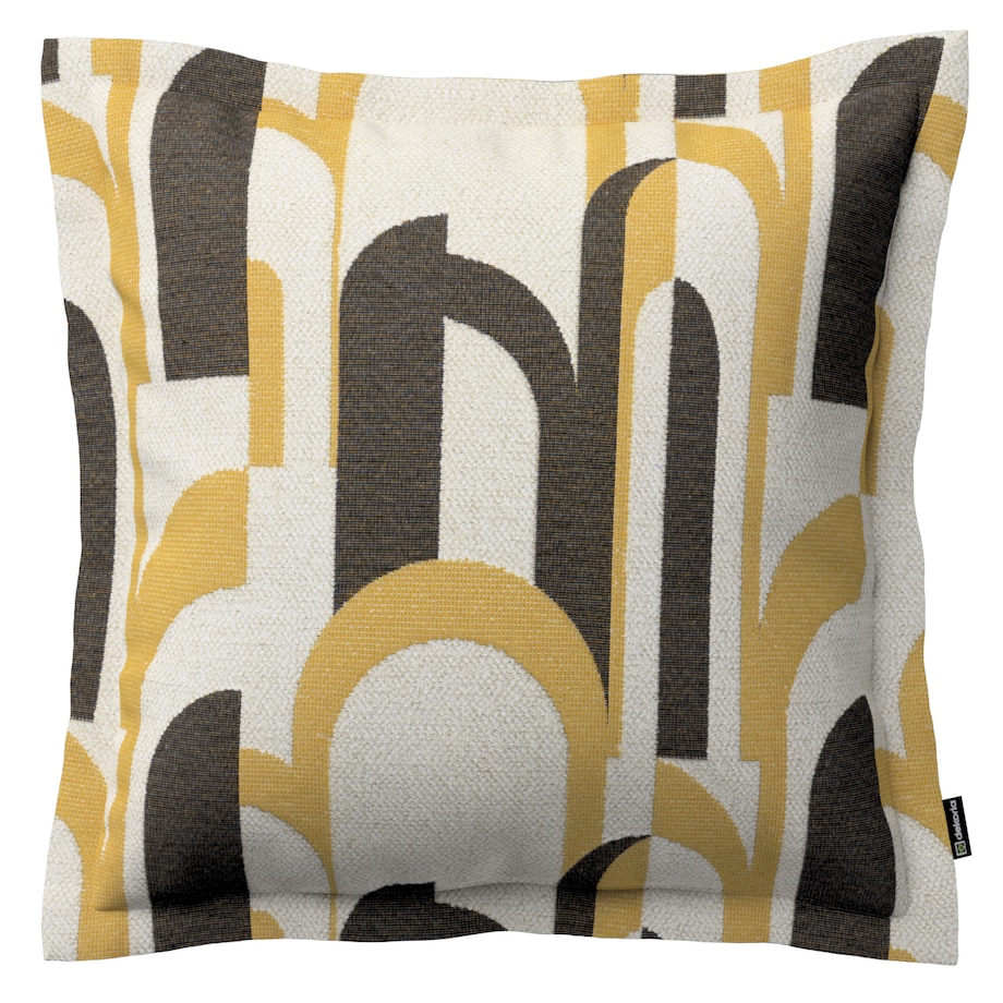 Poszewka Mona na poduszkę 45x45 czarno-żółte wzory na kremowym tle