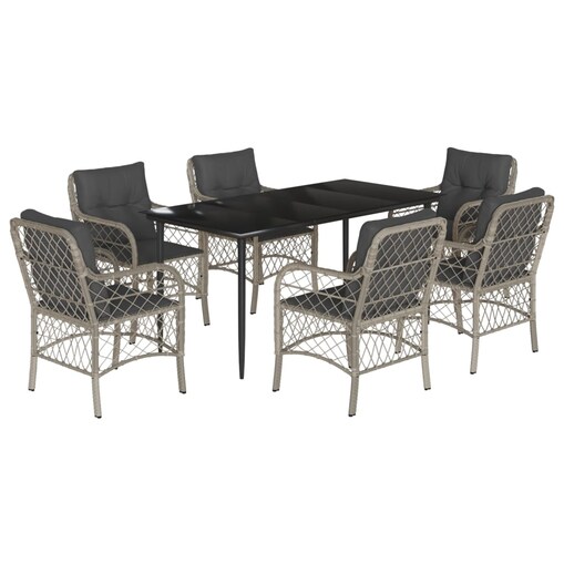 vidaXL 7-cz. zestaw mebli ogrodowych z poduszkami, szary, rattan PE