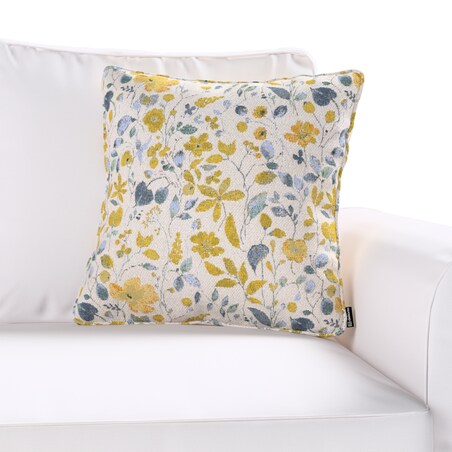 Poszewka Gabi na poduszkę 60x60 żółto-niebieskie kwiaty na kremowym tle