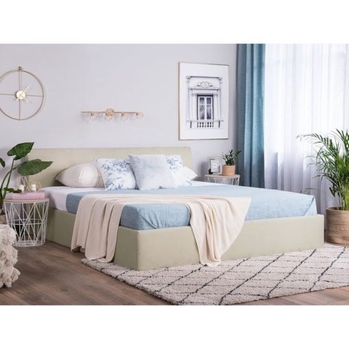 Łóżko z pojemnikiem ORBEY 180 x 200 cm Jasnobeżowy