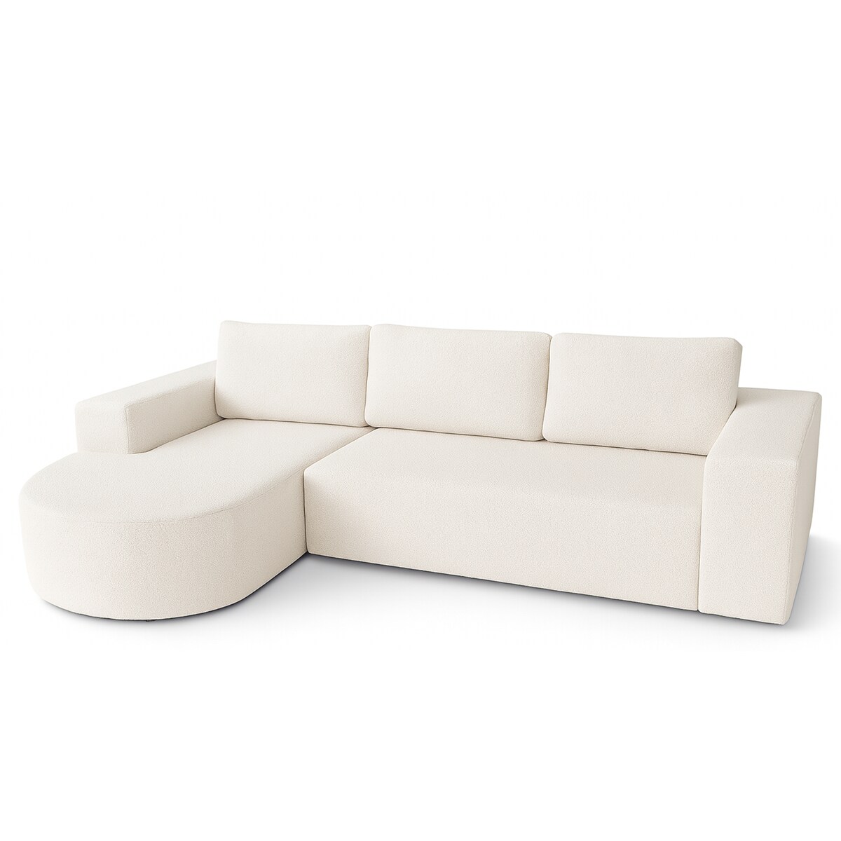 Narożnik Vello z funkcją spania do salonu, lewostronny- tkanina boucle-ecru