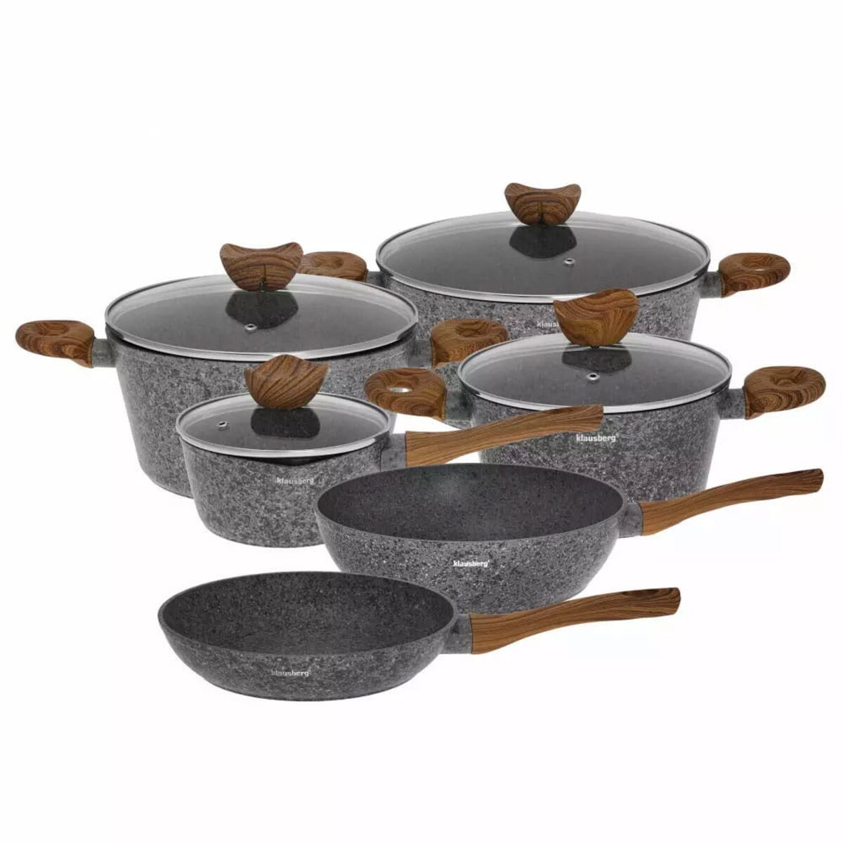 Zestaw garnków z powłoką granitową Wood Line 12 ele. KLAUSBERG