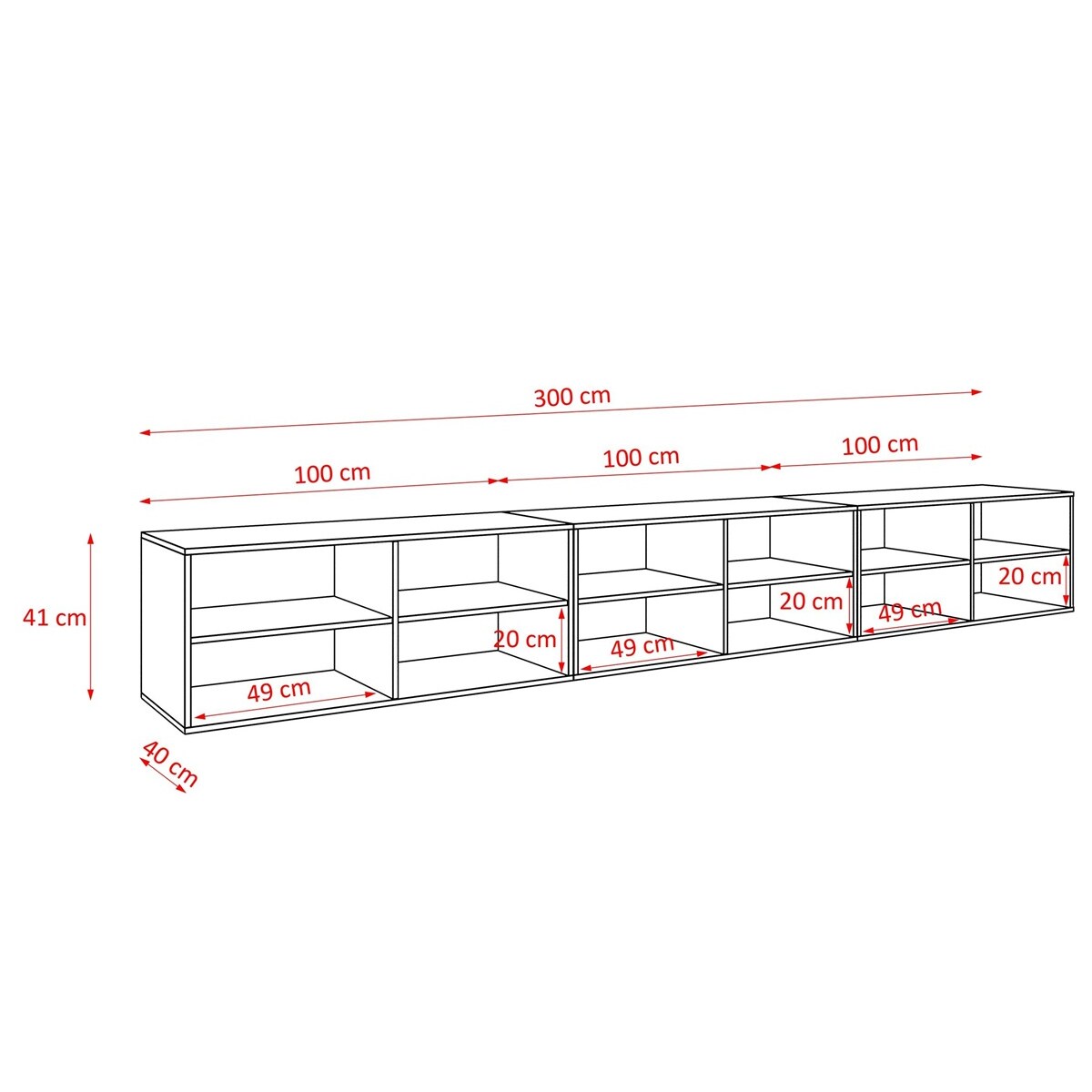 Szafka RTV NIKOL 300 cm pod telewizor, frezowane fronty, półki- biała+art