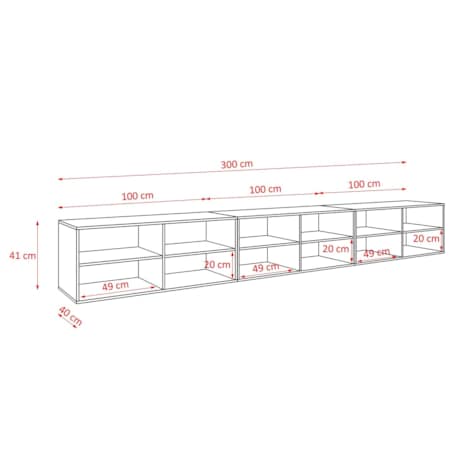 Szafka RTV NIKOL 300 cm pod telewizor, frezowane fronty, półki- biała+art