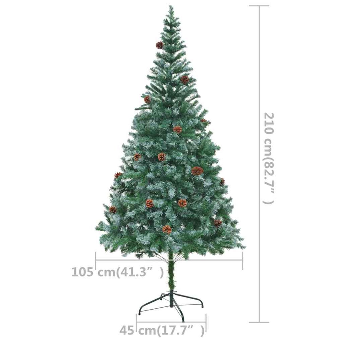 vidaXL Sztuczna choinka z lampkami, bombkami i szyszkami, 210 cm