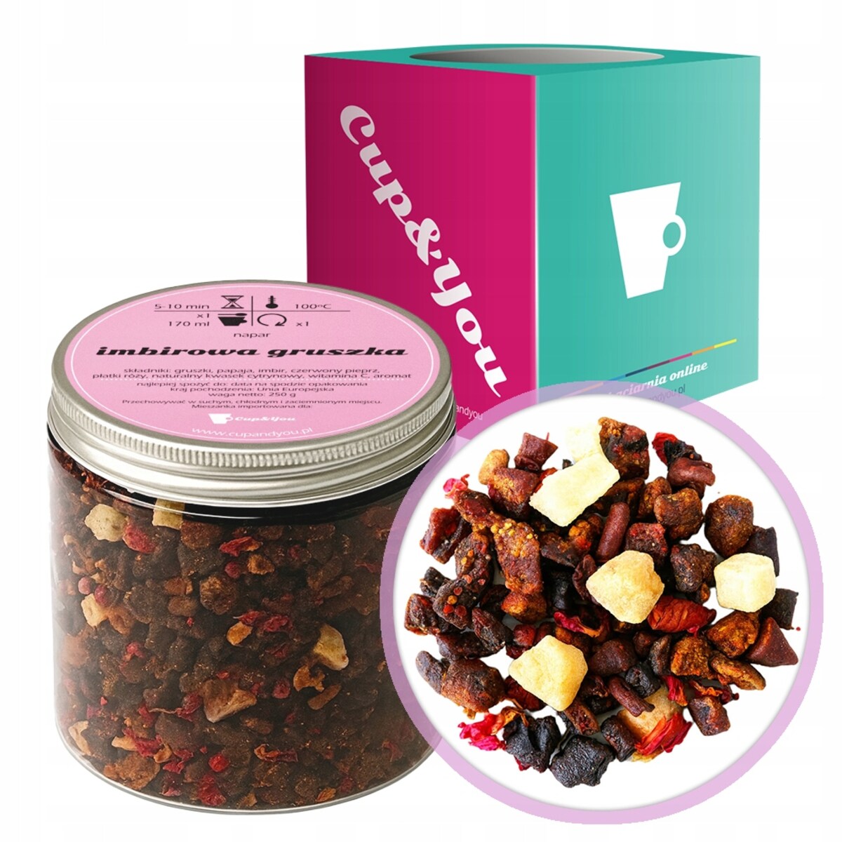 Herbata owocowa IMBIROWA GRUSZKA Cup&You witamine C papaja gruszki 250g - sypana herbata PREMIUM na prezent upominek podarunek Cup&You