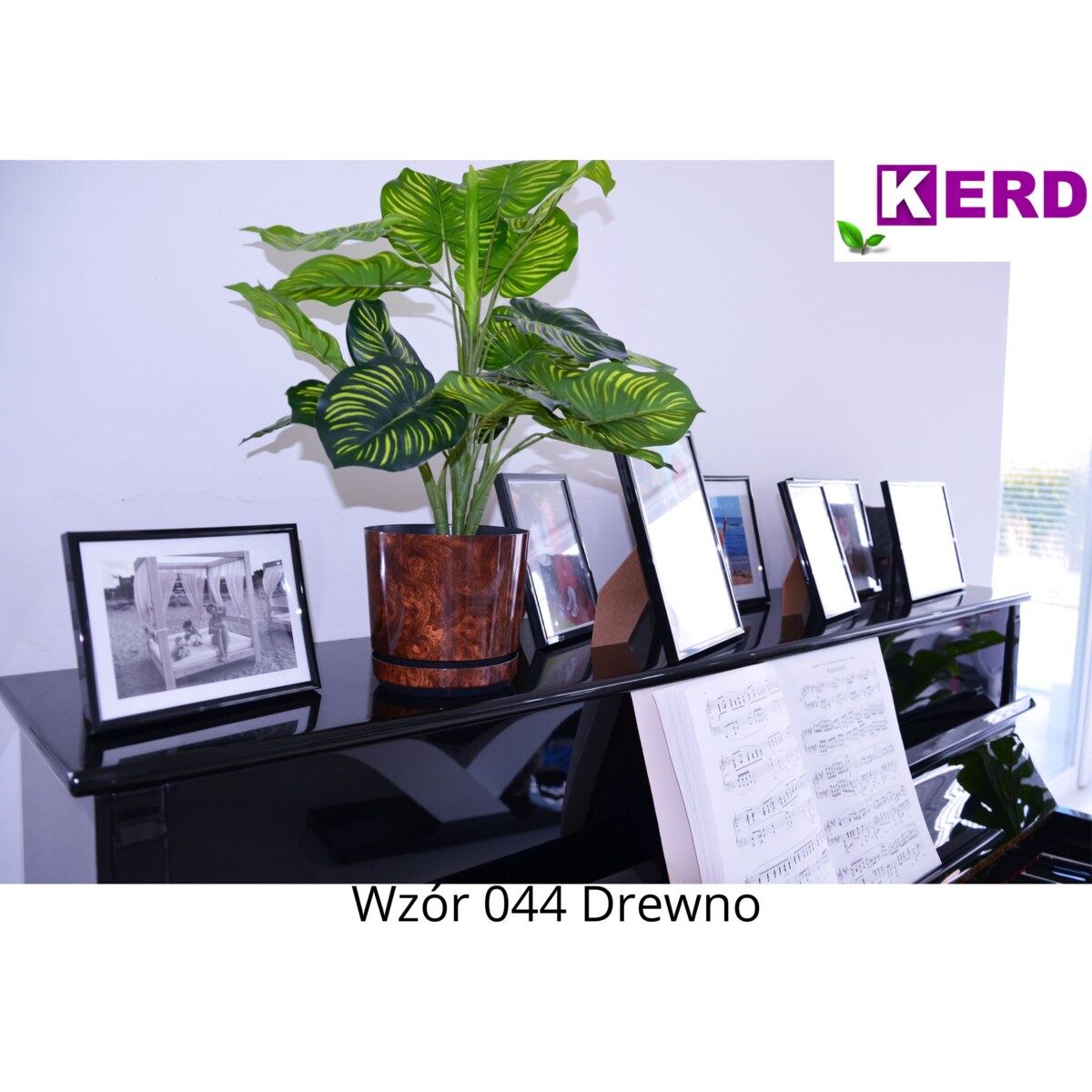 26 cm wzór DREWNO Doniczka z podstawką imitacja dębowej deski styl naturalny drewnopodobna