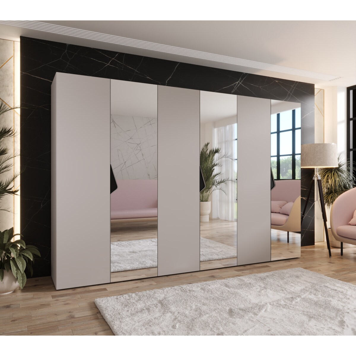 Szafa uchylna z lustrem Sandi 2 300 (3X100) wys 202 cm Kaszmir + u Czarny