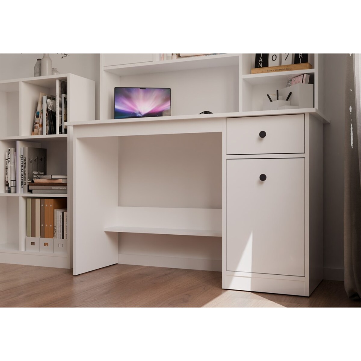 Biurko CHESTER białe mat 120x45x75 cm szuflada+szafka 1 szt.