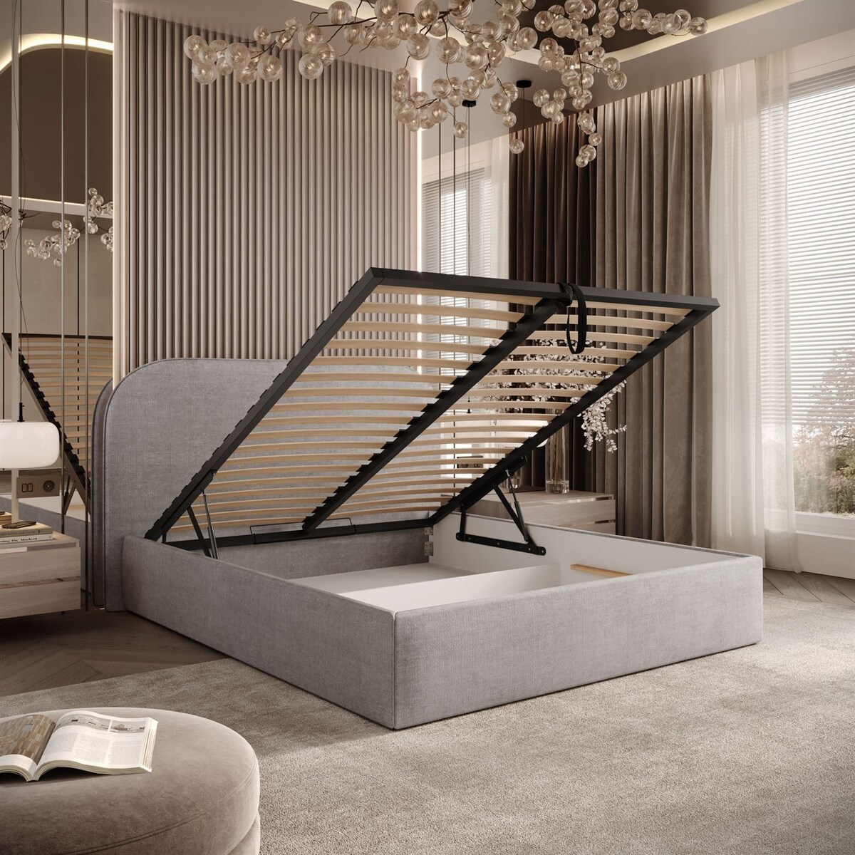 Łóżko tapicerowane OLIMPIA, pojemnik na pościel, s34, 120x200, Perfect Harmony 80