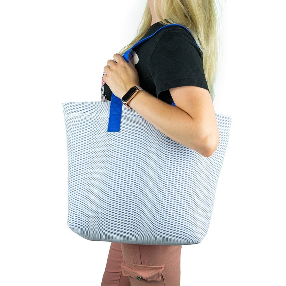 Torba na zakupy niebieska z niebieskimi uchwytami 45×33 cm