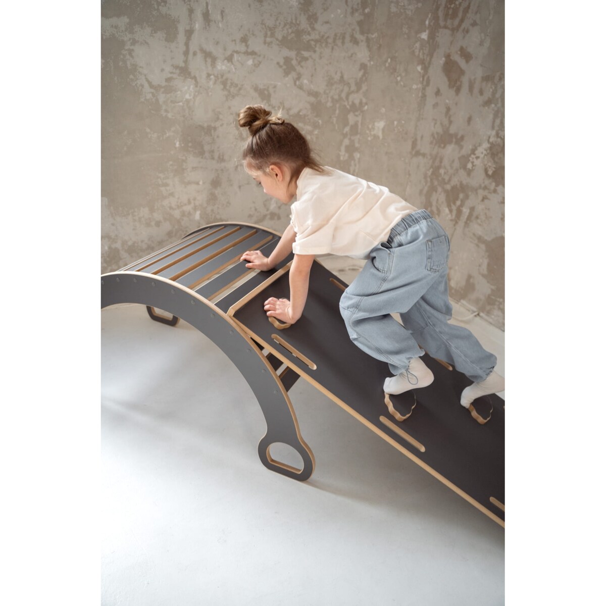 DUŻY bujak montessori + DUŻA zjeżdżalnia CHMURKI - szary