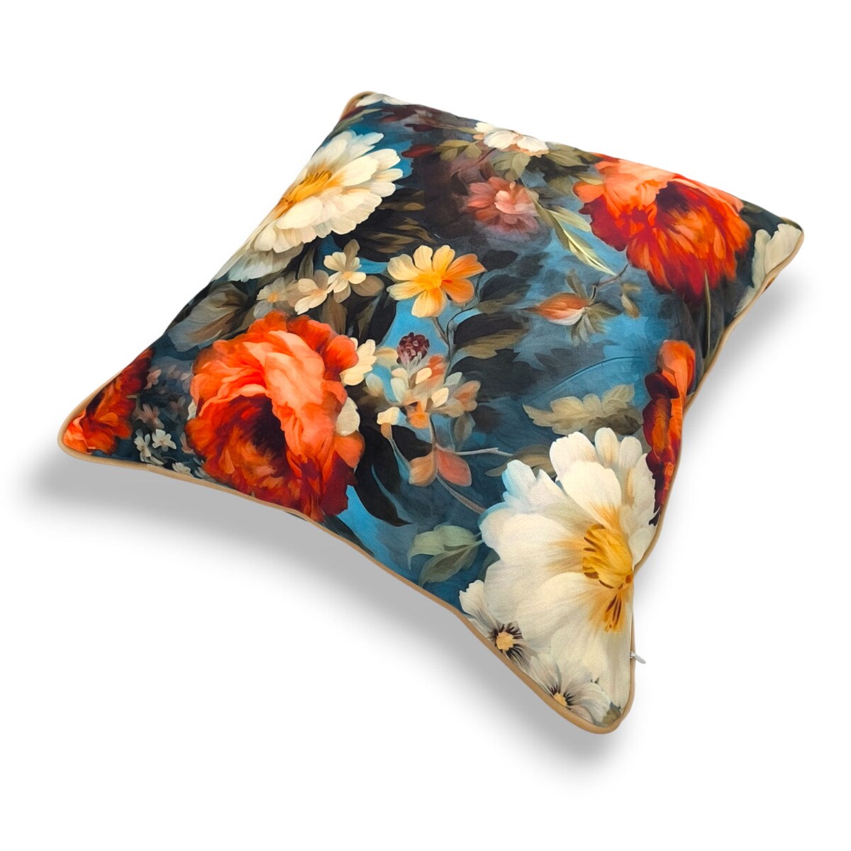 Turkusowa poduszka dekoracyjna w kwiaty 45x45 Floral Vintage