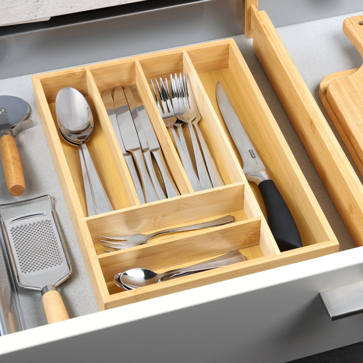 Organizer na sztućce KESPER, 6 komorowy, 35,5 x 25,5 x 5 cm, bambusowy