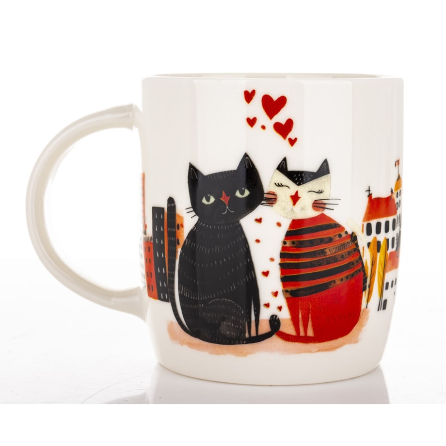Kubek porcelanowy 350 ml koty 9x12,5x8,5 cm BLACK-RED