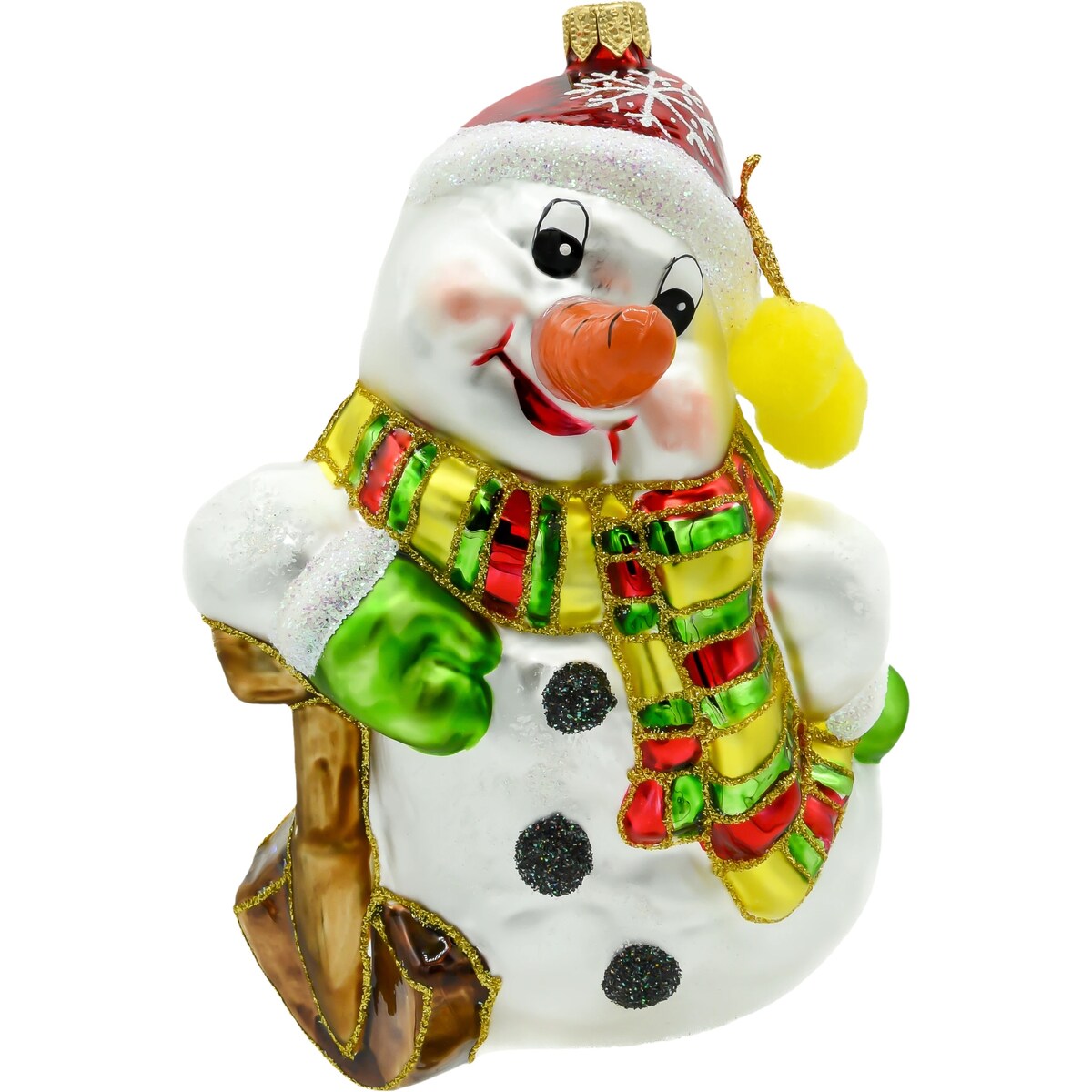 Bombka choinkowa: Duży wesoły bałwanek z szalikiem i pomponami