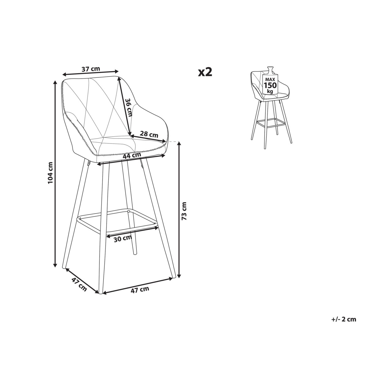 Zestaw 2 krzeseł barowych szary DARIEN