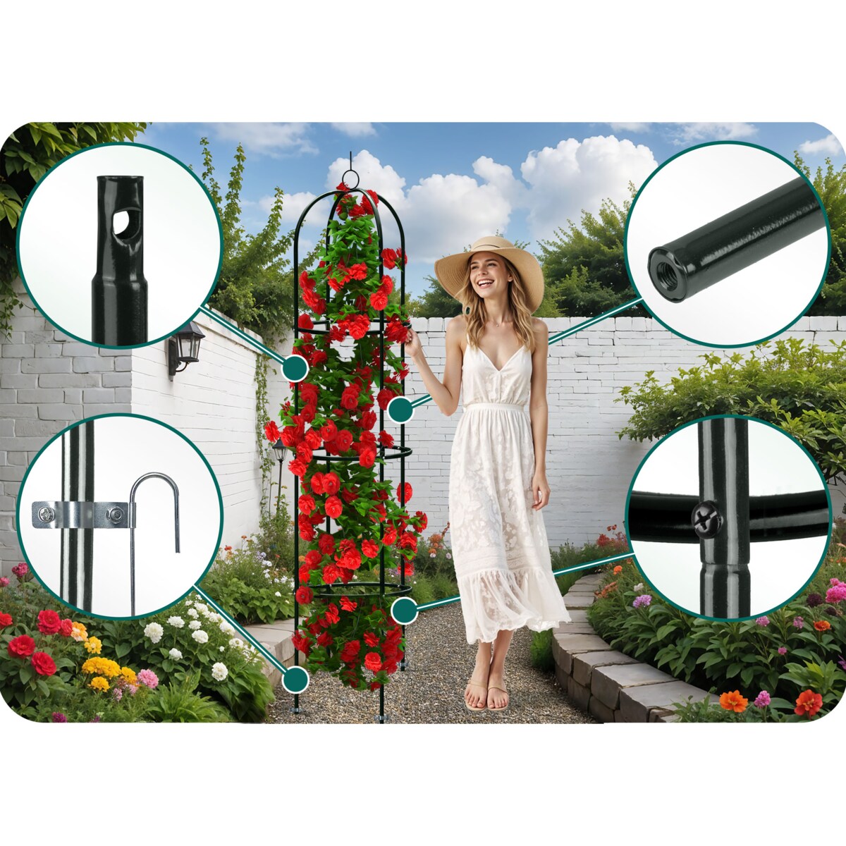 Pergola ogrodowa czarna na kwiaty róże 200x40cm + kotwy Plonos