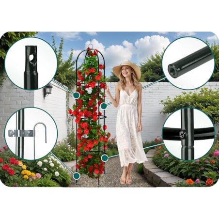 Pergola ogrodowa czarna na kwiaty róże 200x40cm + kotwy Plonos