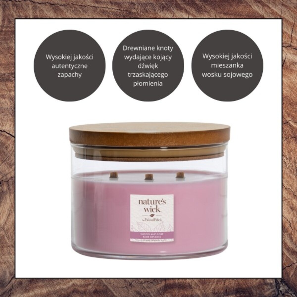 Natures Wick świeca duża WOODLAND ROSE