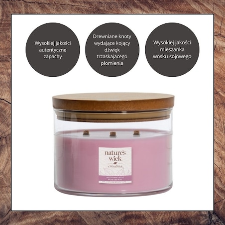 Natures Wick świeca duża WOODLAND ROSE