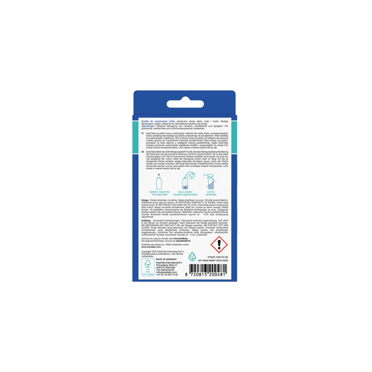 EZEETABS TABLETKI CZYSZCZĄCE DO ROZPUSZCZANIA, DO SZKLANYCH POWIERZCHNI, 2x 1,6g