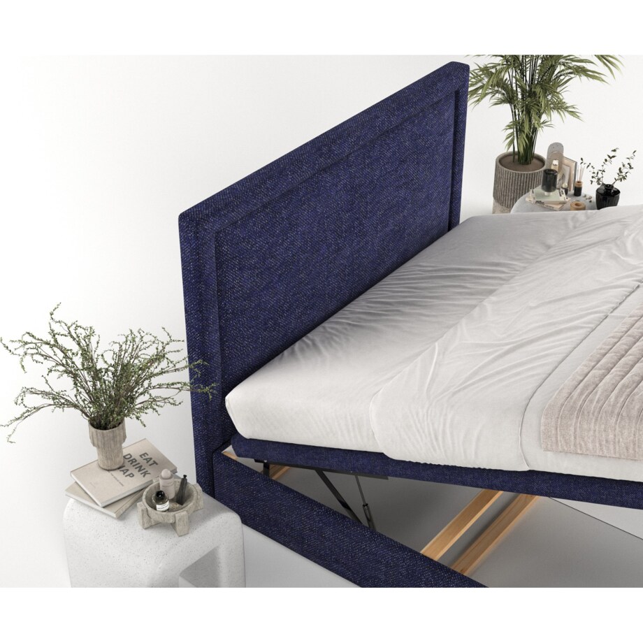 Łóżko tapicerowane SALMA 140x200 z pojemnikiem, Granatowy, tkanina Alta 13