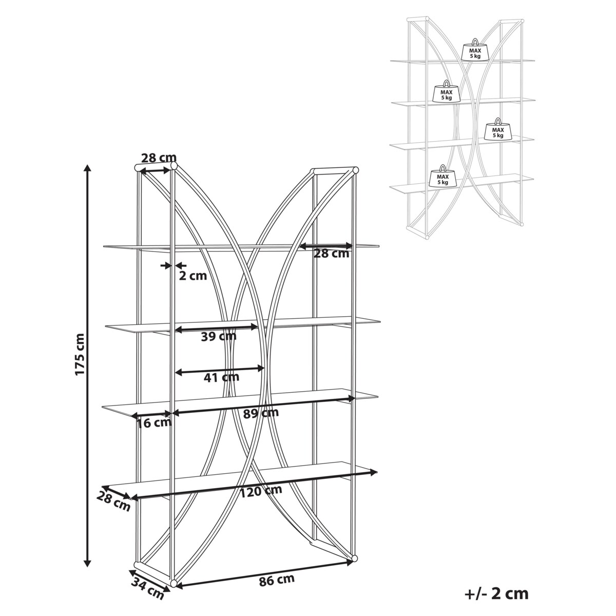 Regał 4 półki HOLLOW Metal 175 cm Złoty