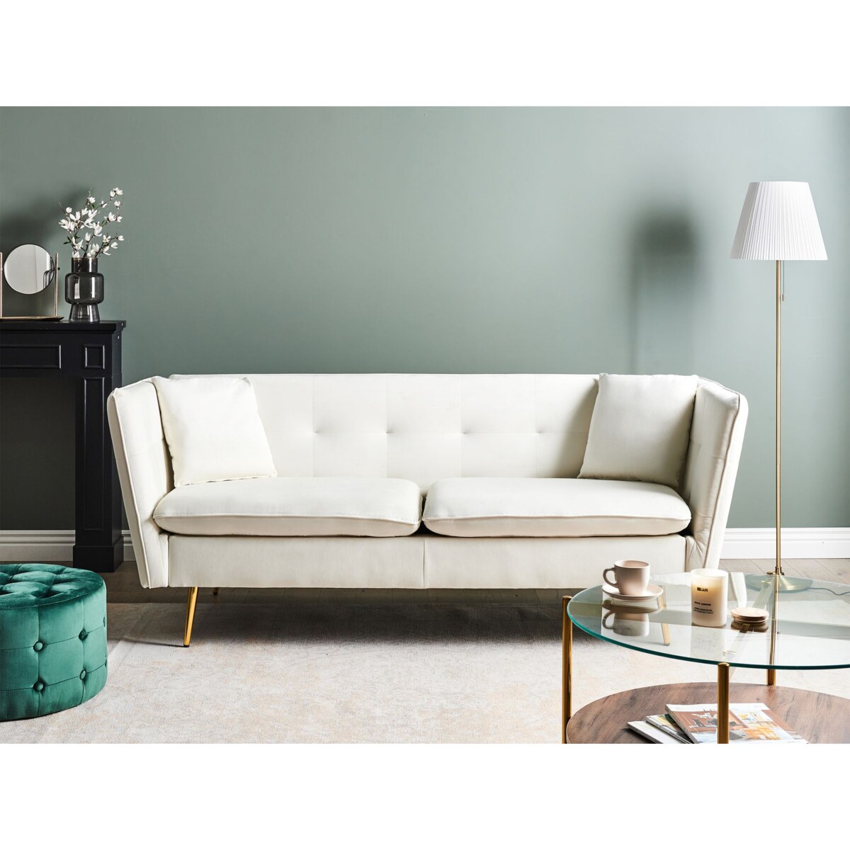 Sofa 3-osobowa welurowa biała FREDERICA