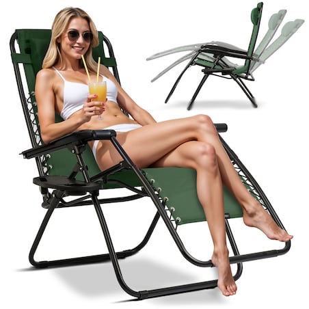Leżak ogrodowy grawitacyjny Sofotel plażowy zielony składany fotel na taras balkon 2 szt.