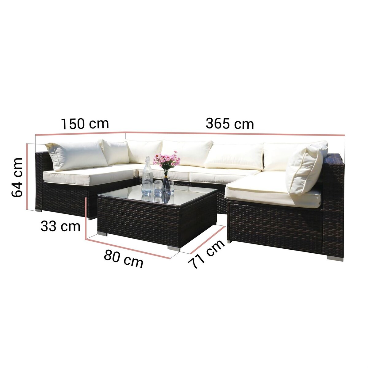 Narożnik ogrodowy LUMIA ze stolikiem brązowy