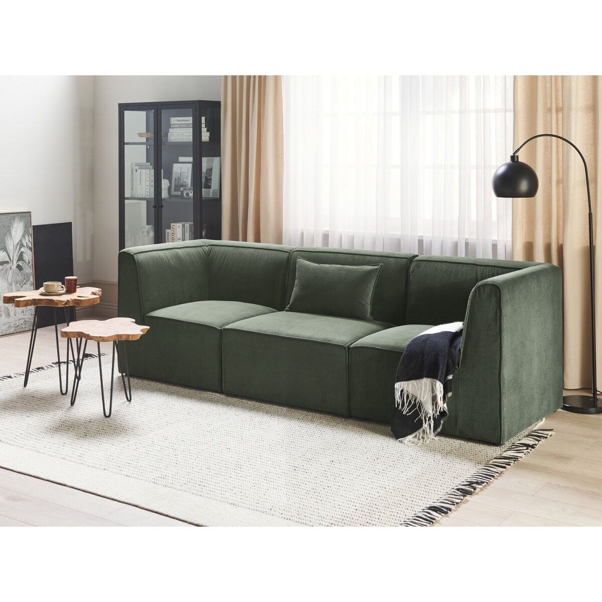 Sofa modułowa dla 3 osób LEMVIG Sztruks Ciemnozielony