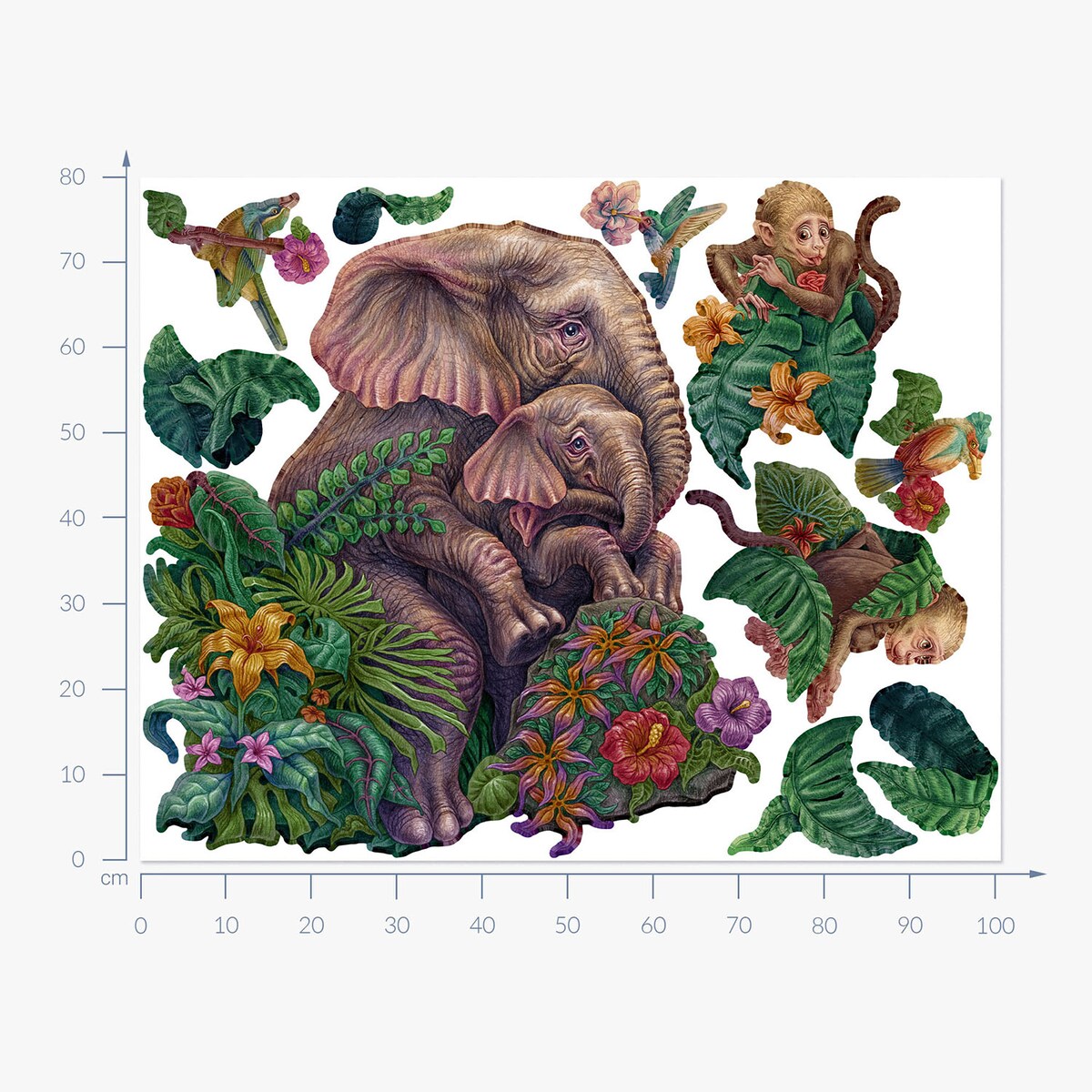 Zestaw naklejek na ścianę, Safari tropikalne, 80cm