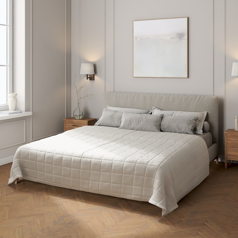 Narzuta pikowana w kratę 200x210 jasny popiel