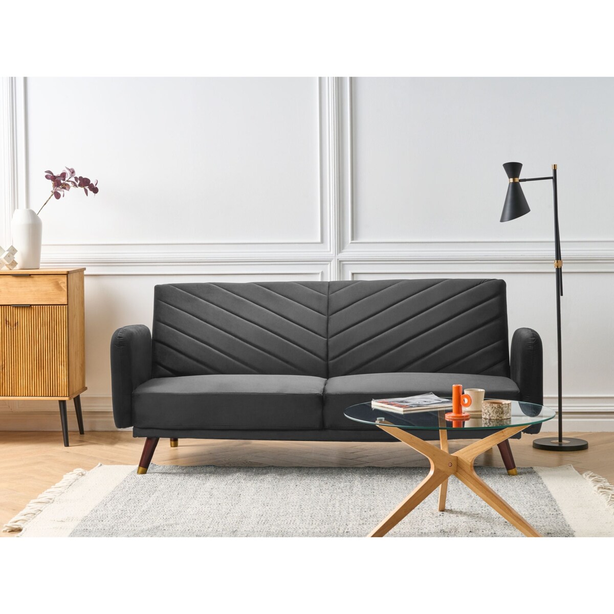 Sofa rozkładana dla 3 osób SENJA Welur Czarny