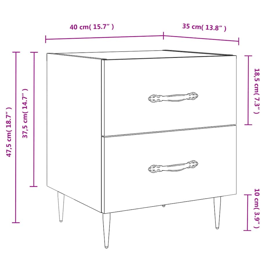 vidaXL Szafka nocna, biała, 40x35x47,5 cm, materiał drewnopochodny