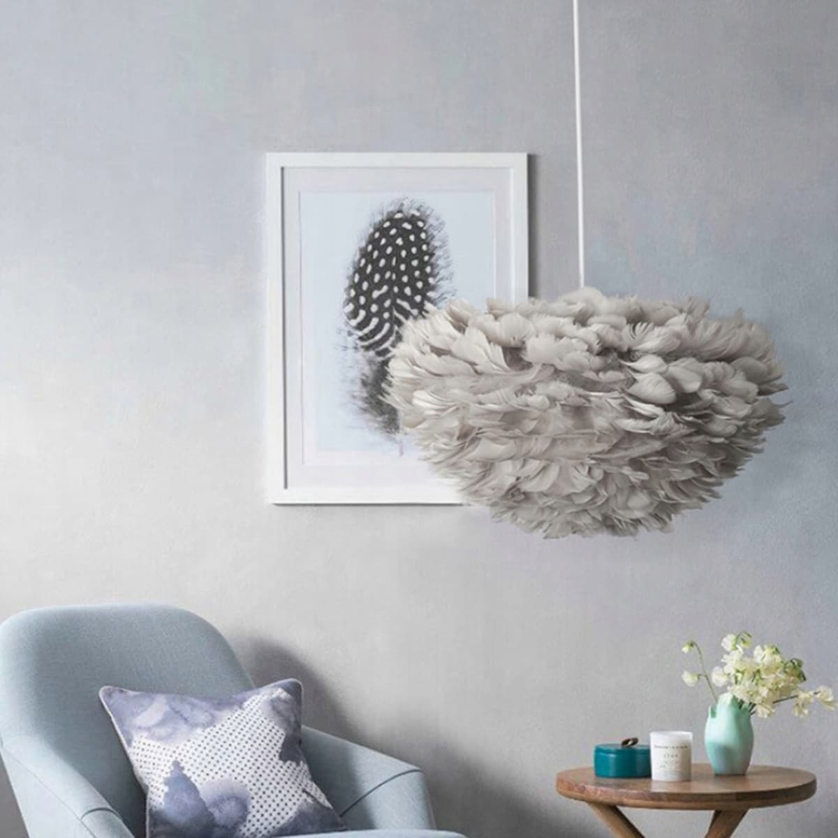 Lampa Sufitowa Wisząca Glamour Pióra Szara Nordic