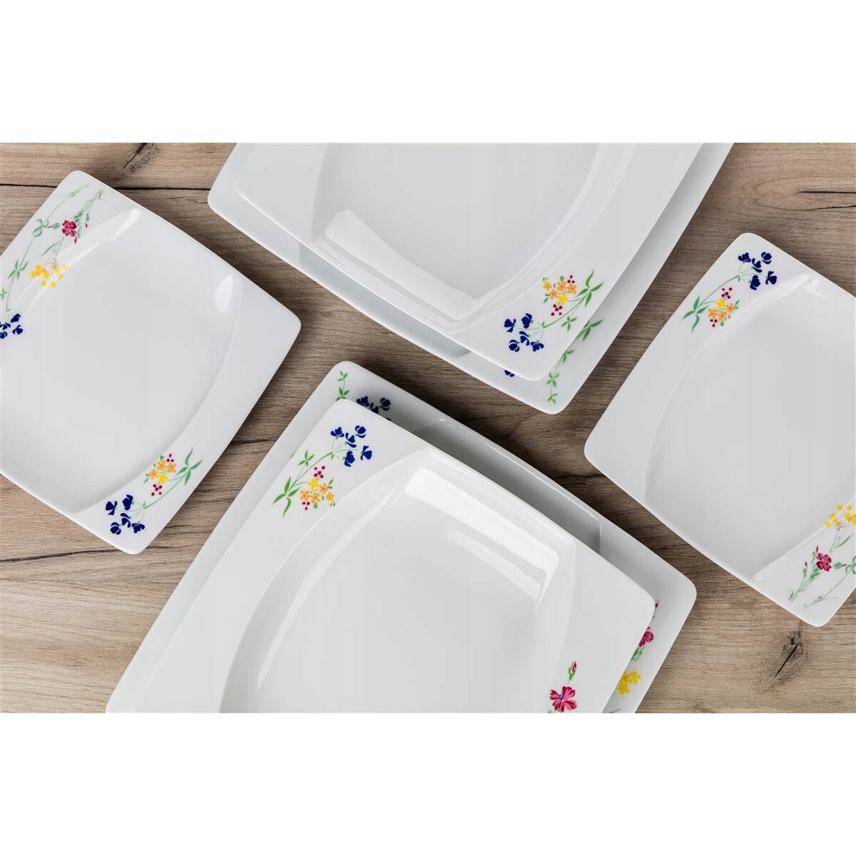 TALERZE KWADRATOWE czeska porcelana KWIATY KOMPLET OBIADOWE 6 osób jadalnia