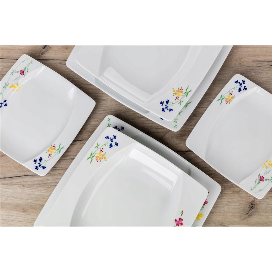 TALERZE KWADRATOWE czeska porcelana KWIATY KOMPLET OBIADOWE 6 osób jadalnia