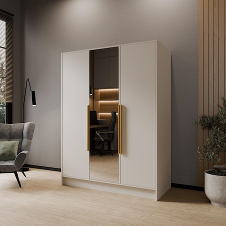 Szafa 150 gładka LUSO z lustrem i złotymi uchwytami, kaszmirowa