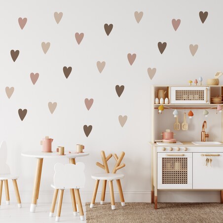 Naklejki Na Ścianę Dla Dzieci Beżowe Pastelowe SERDUSZKA Serca ZESTAW