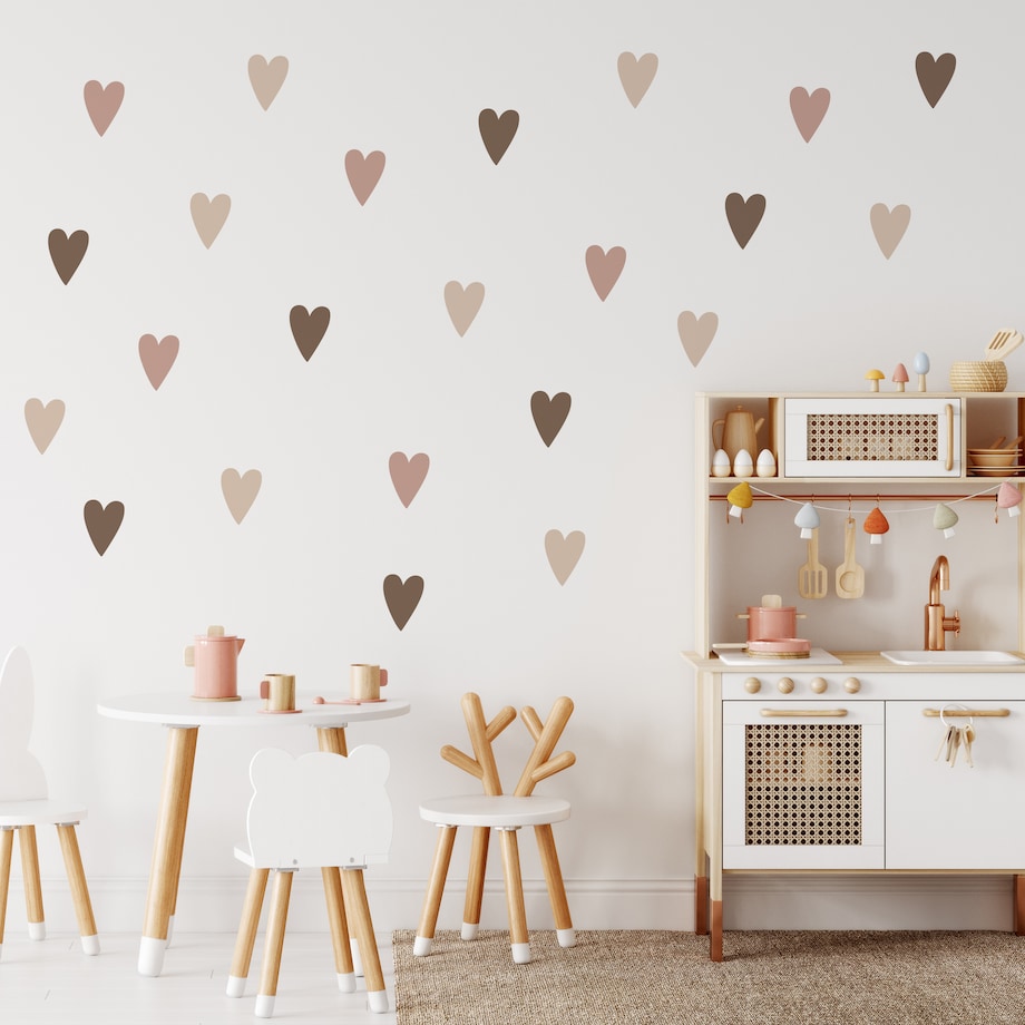 Naklejki Na Ścianę Dla Dzieci Beżowe Pastelowe SERDUSZKA Serca ZESTAW