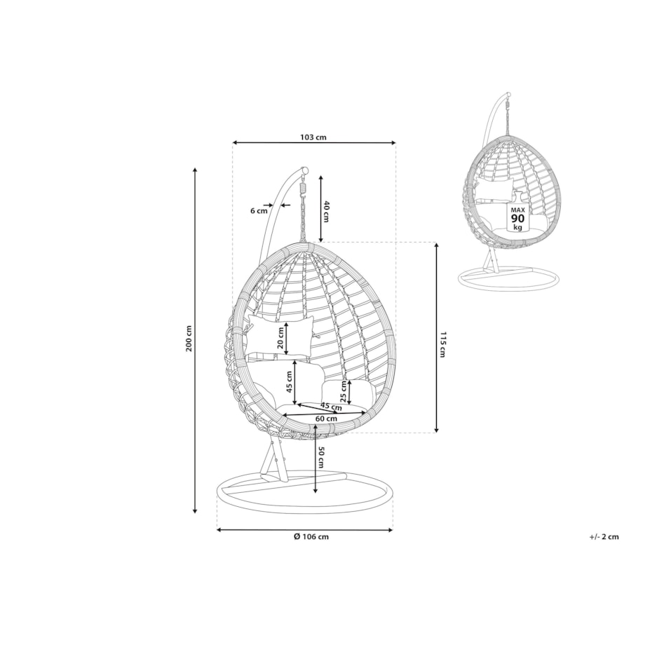 Fotel wiszący ze stojakiem z technorattanu biały FANO