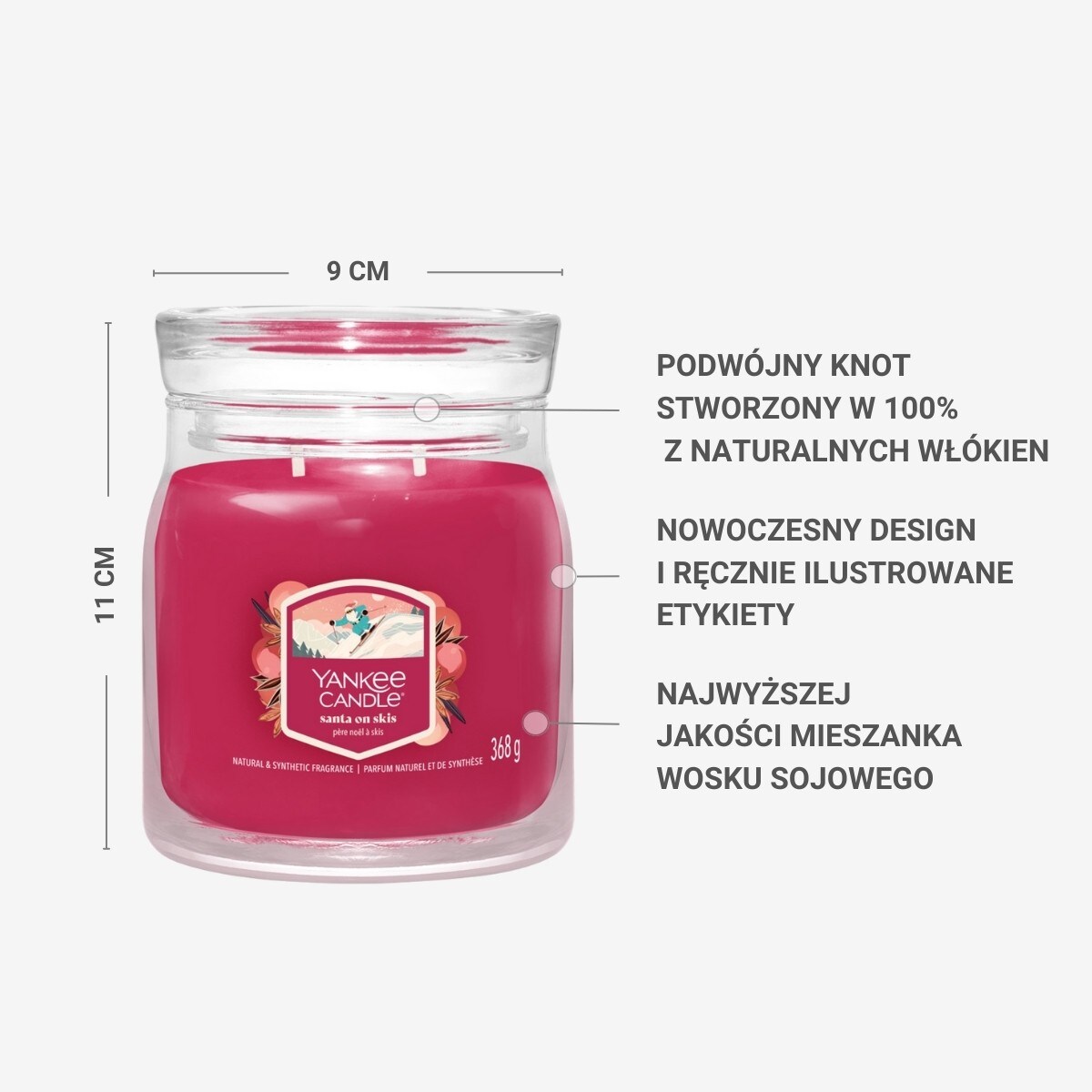 YC SIGNATURE – Świeca średnia SANTA ON SKIS