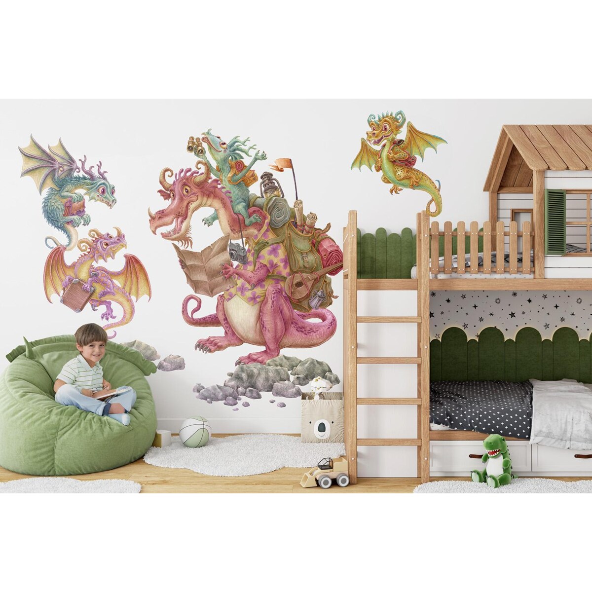 Zestaw naklejek na ścianę, Smoki bajkowa rodzina, 60cm