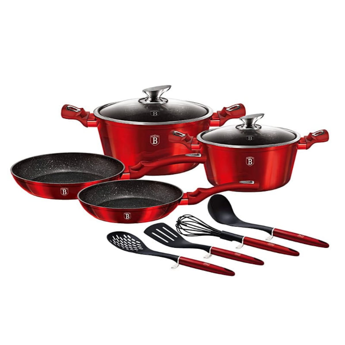 Zestaw 10 elementów garnki, patelnie, akcesoria Metallic Line Burgundy Berlinger Haus BH-6141