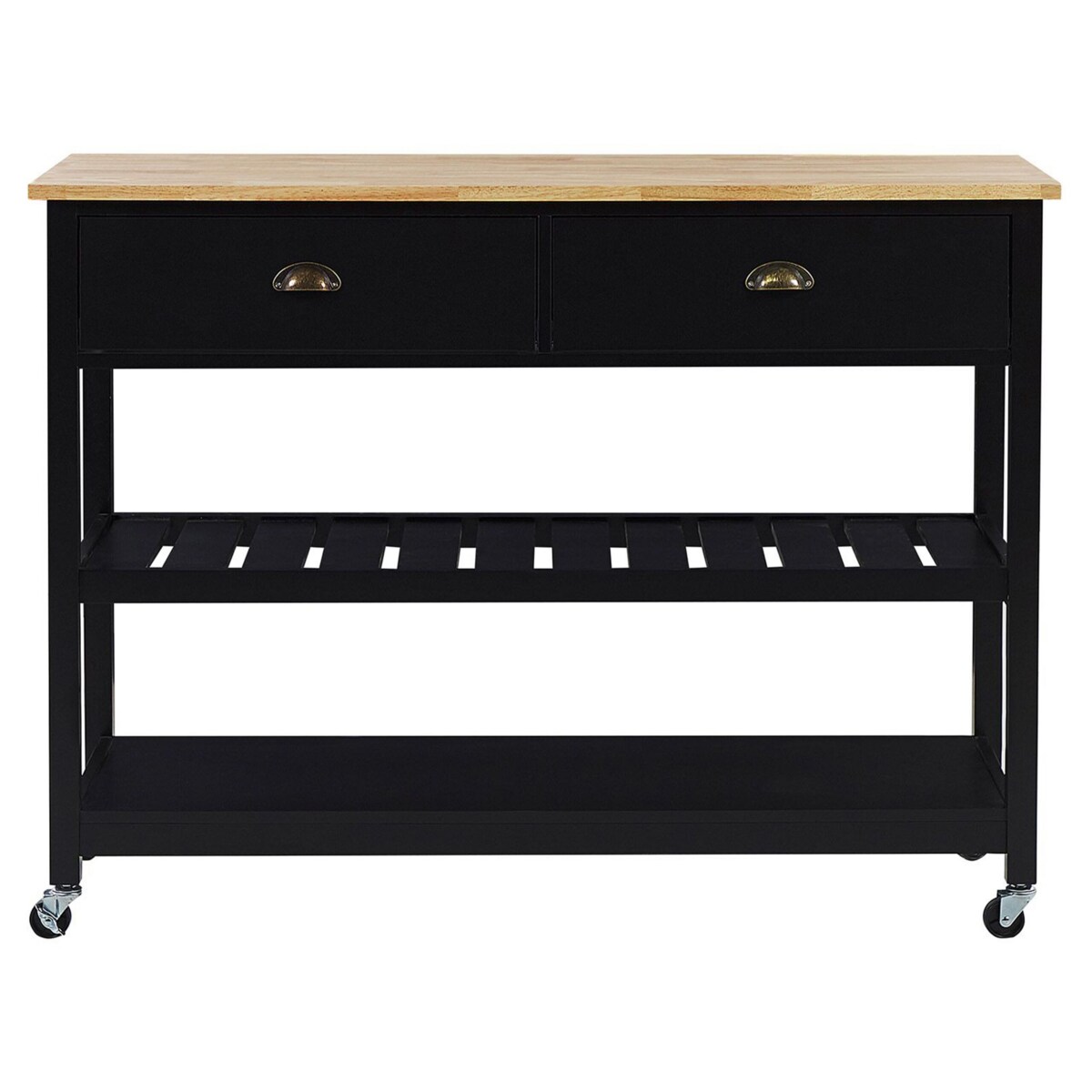 Drewniany wózek kuchenny 2 szuflady czarny NAVARINO