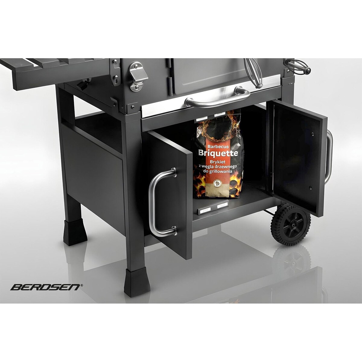 Grill węglowy ogrodowy Berdsen BD-893 komin żeliwny ruszt z pokrywą popielnik + termometr